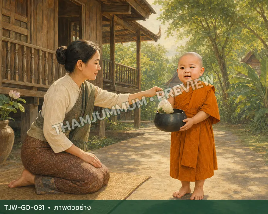 TJW-GO-031 บิณฑบาตหน้าบ้านไม้