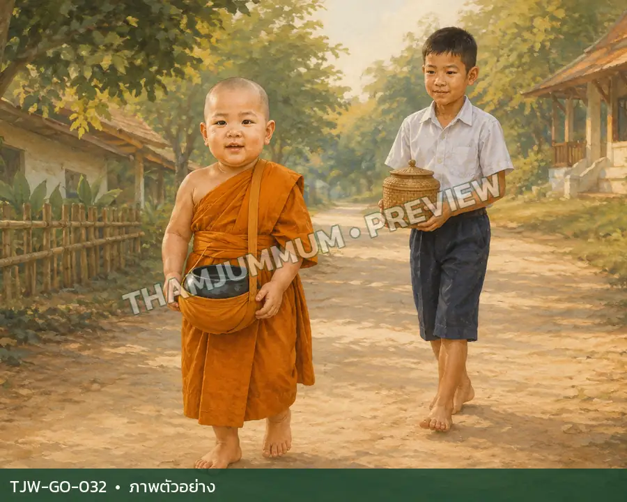 TJW-GO-032 เด็กวัดเดินตามยามเช้า