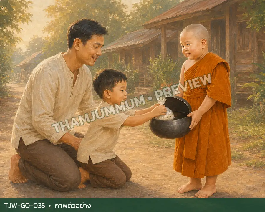 TJW-GO-035 พ่อกับลูกใส่บาตร