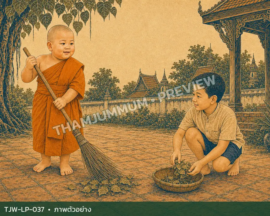 TJW-LP-037 เด็กชายช่วยเก็บใบไม้