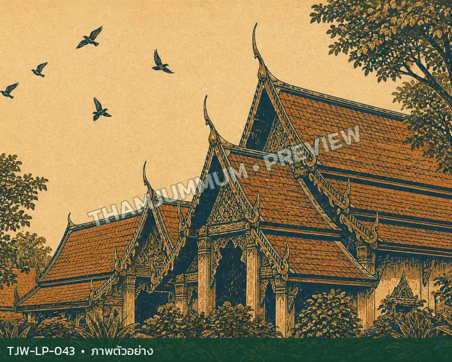TJW-LP-043 หลังคาไทยกับฝูงนก