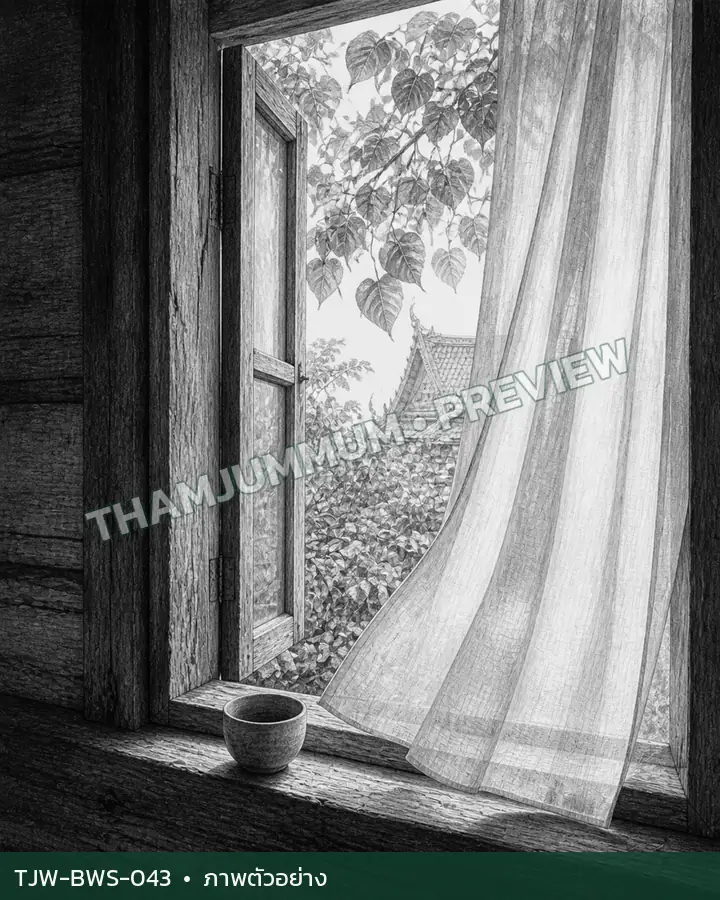 TJW-BWS-043 หน้าต่างไม้กับม่านบาง